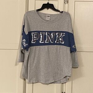 🩷🛍️New! PINK 3/4 Sleeves Gray Sequins Top💙🩶